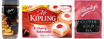 Bewley's Clipper Gold Tea,Mr. Kipling Cherry Bakewells ,Bewley's Gold Roast Instant Coffee