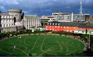 The Circular Garden of Dublin Castle with Its Carved Patterns in the Grass, Dublin, Ireland
