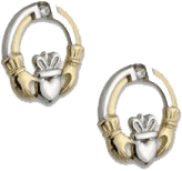 14K Two Tone Gold Diamond Set Irish Claddagh Earrings by Solvar