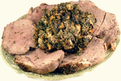 Roast Prime Rib with Spinach-Porcini Stuffing