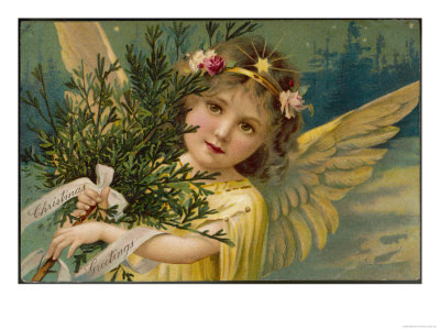 Christmas Angel Carrying an Armful of Ornamental Foliage