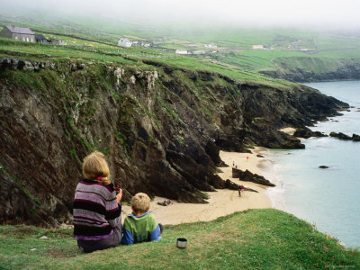 Mother with Son Enjoying Slea Head Beach, Dingle Peninsula, Ireland
