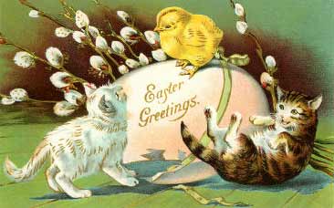 Easter Greetings, Kittens, Chick and Egg