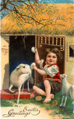 Easter Greetings, Boy and Lamb
