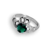 Irish Claddagh Ring Sterling Silver Green Onyx Heart 