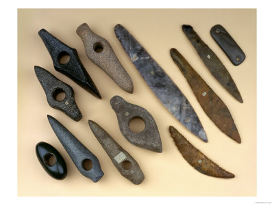 Collection of Neolithic to Early Bronze Age Weapon Heads Including a Danish Flint Leaf-Shaped Dagger